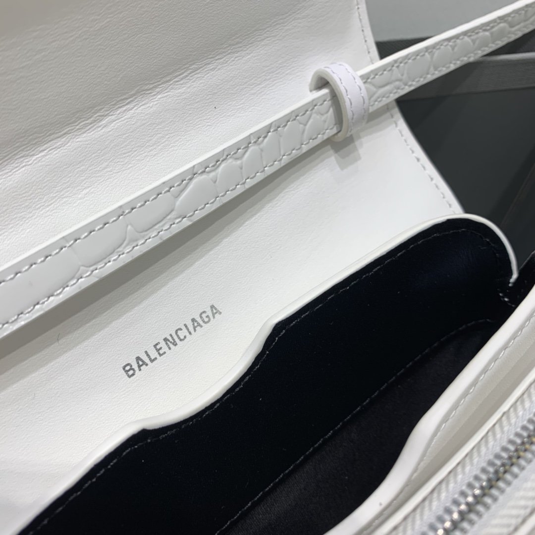 Balenciaga Small Woc Crocodile Embossed Shoulder Bag White